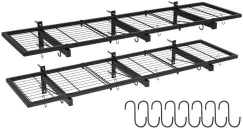 2 Pack Garage Wall Shelves, 46"X 12.5" Garage Shelving Wall Mounted, Heavy Duty Shelf Organizer with 8 Hooks, Black Floating Storage Metal Rack 320 LBS Capacity for Laundry Room, Office, Basement by Riciakik