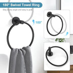 TQKAG Matte Black Bathroom Hardware Set 5 Pieces, SUS304 Stainless Steel Towel Bar Set Round Bathroom Towel Rack Set Wall Mounted - Image 5