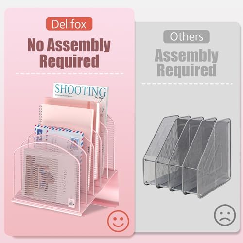 Delifox Inclined Desk File Organizer,Vertical File Folder Holder Stand Metal Rack File Sorter for Office Classroom Desktop Organization (2, Pink, 5) - Image 4