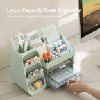 HBlife Desk Organizer with Pen Pencil Holder for Desk, Pen Organizer with 2 Drawers, Desk Organizers and Accessories with 4 Compartments, Desktop Storage for Office Home School Art Supplies, Green - Image 2