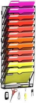 13-Tier Wall File Organizer with Base and Hooks, Hanging Organizer, Black by JMHUD