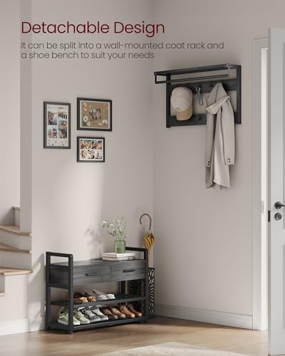 VASAGLE Hall Tree with Bench and Shoe Storage, 2 Fabric Drawers, 10 Hooks - Image 5
