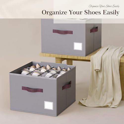 Criusia Shoe Organizer for Closet, 4 Pack Shoe Organizer with Transparent Cover and Sturdy Handles, Closet Shoe Storage for Sneakers Sandals Slippers, Fit 12-16 Pairs, Gray - Image 7