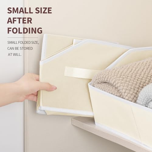 Homsorout Cube Storage Organizer - Large Bins with Handle, Trapezoid Organizing Baskets for Shelves, Decorative Storage Baskets for Clothes, Blankets, Books, 4 Pack, Beige - Image 7
