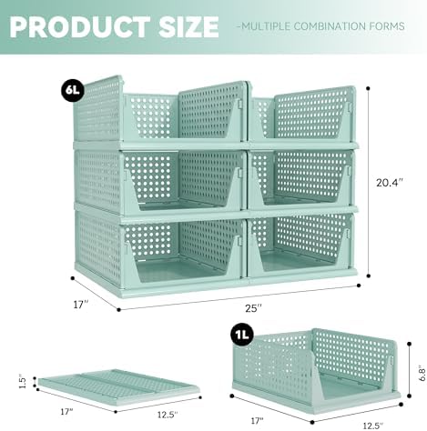 Pinkpum Green Boy Closet Organizers and Storage Stackable Plastic Drawer Basket for Clothing Stackable Storage Bins Shelf Storage Container for Rv Closet Wardrobe Bedroom Bathroom Playroom Man 6 Pack - Image 3