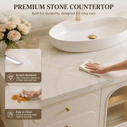 94 IN Freestanding Single Sink Bathroom Vanity Set with LED Mirror Cabinet - Image 5