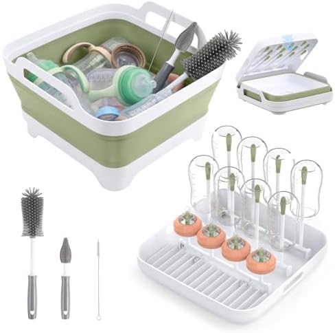 Yecuip Collapsible Baby Bottle Wash Basin w/Drying Rack & Drain Plug, Green by Yecuip