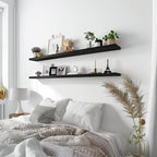 YYWUOJJ Wood Floating Shelves for Wall Decor, Rustic Wall Shelves for Bedroom Bathroom Kitchen Living Room, Set of 4 Black 48 Inch - Image 4