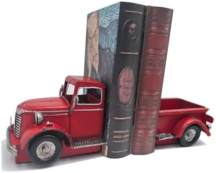 Decorative Book Ends Vintage Bookends: Metal Truck Book Stopper for Heavy Books - Farmhouse Decor for Shelf Table Coffee Bar Office Home - Gift for Adults Men Teen (Vintage Red) by Birminwind