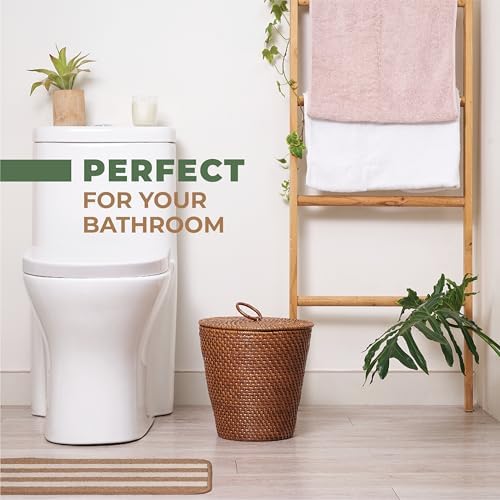 84ECO 3 Gallon Rattan Trash Can with Lid and Liner - Wicker Trash Can for Bathroom, Bedroom, Kitchen, Living Room - Image 3