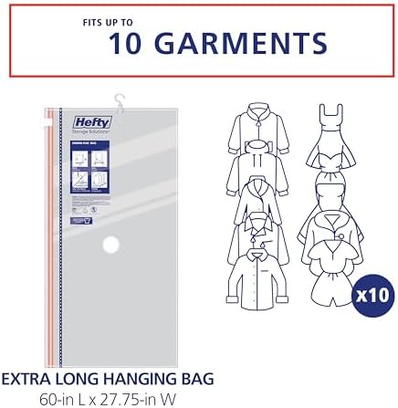 Hefty Hanging Compression Bags 3 Extra Long Vacuum Garment Storage Bags for Clothes, Travel, Closet Organization (60 X 27 Inches) (X-Large) (Pack of 3) - Image 5