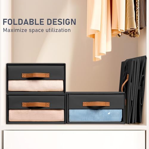 DIMJ Closet Organizers and Storage - Foldable Storage Bins with Drawers Fabric Stackable Storage Drawers with Clear Window,Fabric Clothes Organizers and Storage Drawers for Closet, 4-Pack, Black - Image 6