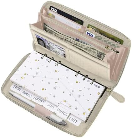 Three Way Cut Cash Envelope Wallet Beige All in One Budget System RFID Blocking with 12x Tabbed Envelopes 12x Monthly Budget Cards 1x Yearly Budget Planner Sheet Complete Money Organizer Set by ThreeWayCut