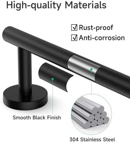 2-Pack Matte Black Towel Bar, 24-Inch Towel Racks for Bathroom - Image 3