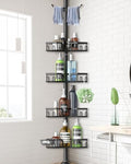 Corner Shower Caddy Tension Pole 4 Tier Adjustable Stainless Steel Shower Shelf for Inside Shower Bathtub Shampoo,Standing Bathroom Organizer Shelves with 26 to 120 inch Height by Clothink