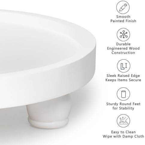 ROSE BLOOM 10" Round Wood Pedestal Stand, Farmhouse Display Riser for Bathroom Vanity, Kitchen Counter & Coffee Bar, Decorative Wooden Tray for Candles, Plants & Home Decor, White - Image 5