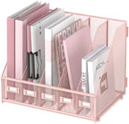 SUPEASY Desk Organizers Metal Desk Magazine File Holder with 5 Vertical Compartments Rack File Organizer for Office Desktop, Classroom, Home Workspace, Pink by SUPEASY