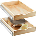 Menkxi 2 Set Wooden Pull out Cabinet Organizer Fully Assembled Slide out Pantry Drawer with Gentle Close Storage Shelf Tray for Base Kitchen Under Sink Bathroom Accessory(Wood Color,15'' X 21'' X 3'') by Menkxi