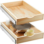 Menkxi 2 Set Wooden Pull out Cabinet Organizer Fully Assembled Slide out Pantry Drawer with Gentle Close Storage Shelf Tray for Base Kitchen Under Sink Bathroom Accessory(Wood Color,15'' X 21'' X 3'') by Menkxi
