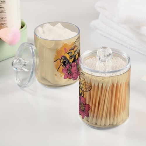 Fustylead 4 Pack Vintage Bee and Flowers Plastic Apothecary Jars with Lid, Bathroom Vanity Storage Organizer Canister for Qtip, Cotton Ball, Swab, Round Pads, Floss - Image 4