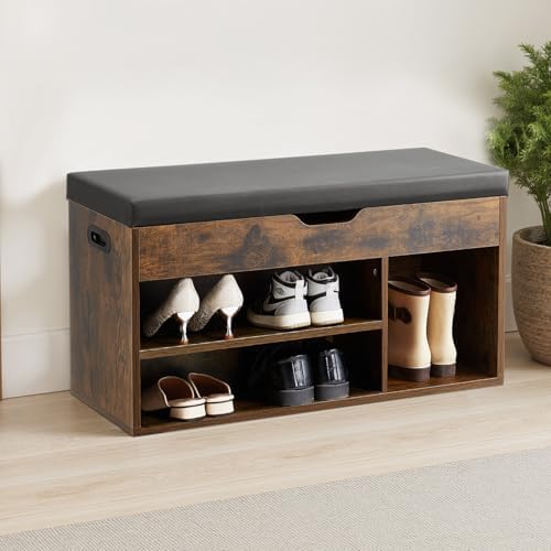 VEVOR Shoe Storage Bench with Padded Cushion, Entryway Bench with Hidden Storage, Holds up to 300 lbs, 31.7 x 12.0 x 17.5 Inches, for Entryway, Hallway, Living Room, Bedroom - Image 2