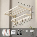 VOLDRA Towel Racks for Bathroom, 24-Inch Towel Shelf with Towel Bar Foldable Towel Holder with 7 Hooks Towel Storage Organizer for Bathroom & Lavatory Wall Mounted(Cream White) - Image 6