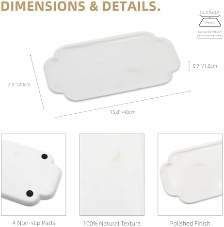 MARMOR Natural Calacatta Marble Tray, Luxury Vanity Tray for Bathroom Counter, Perfume Organizer, Jewelry Tray, Candle Holder Decor, Kitchen Countertop Organizer, Elegant Home Decorative Tray Gift - Image 6