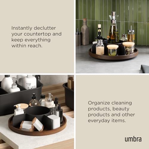 Umbra Bellwood Lazy Susan, Divided Tray Organizer, Black/Walnut - Image 4