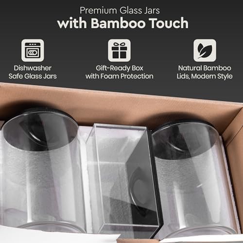 Laundry Pod Storage Container Set | Two 3L Glass Jars & One Acrylic Dryer Sheet Container with Bamboo Lids – Includes 2 Scoops, 60 Waterproof Laundry Labels – Dishwasher Safe - Image 4