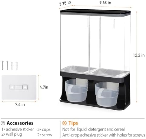 Laundry Scent Boosters Beads Dispenser, Conwomin Wall Mounted Laundry Detergent Dispenser with 2 Cups for Laundry Beads, Rice, Beans, Stain Remover Powder, Black(105 oz) - Image 5