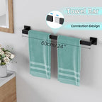 5-Pieces Matte Black Bathroom Hardware Accessories Set, 24 Inch Stainless Steel Towel Racks for Bathroom, Towel Bar Set Towel Ring Coat Hook and Toilet Paper Holder with Shelf Wall Mounted - Image 2