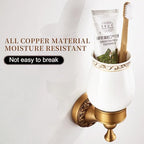 Wall Mounted Bathroom Tooth Brushed Cup Holder, Antique Brass Pattern Carving,Brushed Bronze - Image 3