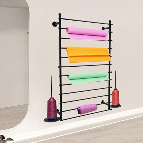 Ribbon Storage Organizer, Wall Mounted Ribbon Organizer, 12-Tier Metal Gift Wrapping Paper Rack, Spool Tie Scarf Hijab Belt Towel Hanger, for Home, Craft Room, Flower Shop, Black, 31.5in Wide - Image 4