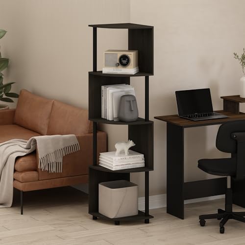 Furinno ECON Corner Shelf, 4-Tier Corner Book Shelf, Zigzag Storage Shelves, Display Rack, Bookshelf, for Organization and Storage, Living Room, Home Office, Espresso - Image 2