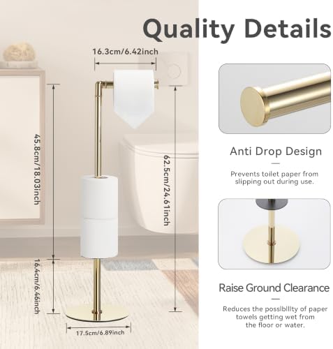 Free Standing Toilet Paper Holder, Stainless Steel Freestanding Toilet Paper Stand Gold - Image 4