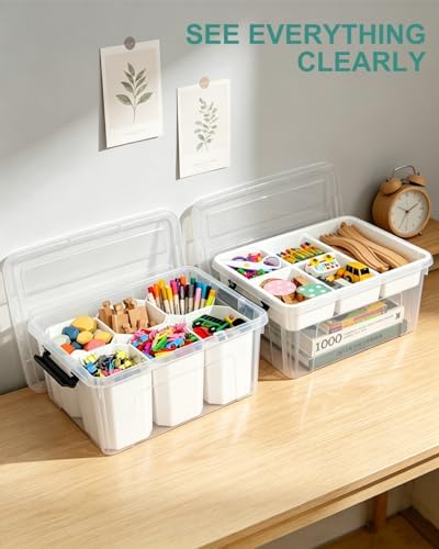 EOENVIVS Clear Storage Bins with 6 Tall Inserts, Stackable craft organizers and storage Box, Plastic Storage Totes with Lids and Handles for Crafts, Jewelry & Sewing, Art Supplies, Markers, Pens - Image 3