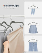 SONGMICS HOME Velvet Pants Hangers with Adjustable Clips, Non-Slip Space-Saving Clothes Hangers, 30 Pack, Shoulder Notches for Skirts, Gray - Image 3
