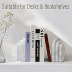 LIN CHUAN Heavy Duty Bookends for Shelves, Set of 2, Marble White Look - Image 5