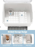 Tomorotec Plastic Dish Drying Rack & Drain Board with Lid Cover Light White - Image 4