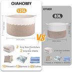 OIAHOMY 125L Extra Large Blanket Basket, Jumbo Cotton Laundry Basket Brown - Image 3