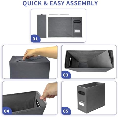 4 Pack Collapsible File Storage Box for Letter Size Documents, Portable File Organizer Box with Plastic Rails and Reinforced Cardboard, Desktop and Home Office Organization, Gray - Image 6