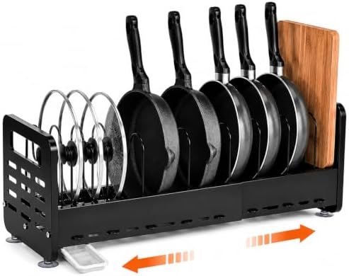 Pots and Pans Organizer Under Cabinet, Expandable Pot Lid Organizer by LUMERIGIN