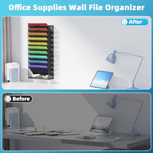Marbrasse Wall File Holder 11-Tier Hanging Wall File Organizer, for Papers, Files Clipboard & Magazine Organizer, Wall Mount File Holder Great for Office Home (Black) - Image 6