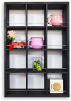12 Grid coffee mug display shelf, 17x25" Wooden cup shelf for wall, Black by YIYUESHIJIU
