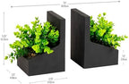 Mind Reader Contemporary Planter Bookends, Book Holders with Faux Greenery, Decorative Desktop or Shelf Organizer, Cement, Set of 2, Black - Image 3