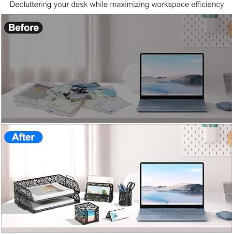 EasyPAG Desk Organizers and Accessories 5 Pieces Office Supplies Set - 2 Tier Paper Tray, Pencil Organizer for Desk, Mail Sorter Countertop, Business Card Holder and Sticky Note Holder, Black - Image 5