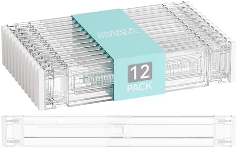 Yieach 12Pack 3.2 Inch Shallow Acrylic Drawer Dividers for Clothes -Expandable from 15-21''- Adjustable Drawer Dividers for Baby Clothing,Sock,Underwear,Clear in Drawer Separators for Dresser,Kitchen by Yieach