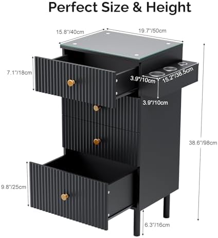 OmySalon Salon Station, Barber Station for Stylist, Hair Storage Cabinet with Glass Top & 4 Drawers & 3 Heat Resistant Tool Holders, For Beauty Spa, Salon, Black - Image 3