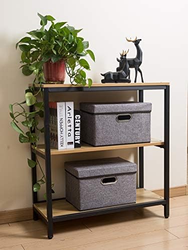 PRANDOM Collapsible Storage Containers with Lids [5-Pack] Linen Fabric Foldable Storage Bins Boxes Organizer Baskets Cube with Cover for Home Bedroom Closet Office Nursery (14.9x9.8x9.8) - Image 3
