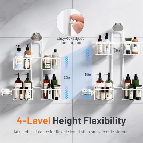 Luxspire Hanging Shower Caddy Overhead, Shower Organizer Hanging, White - Image 4